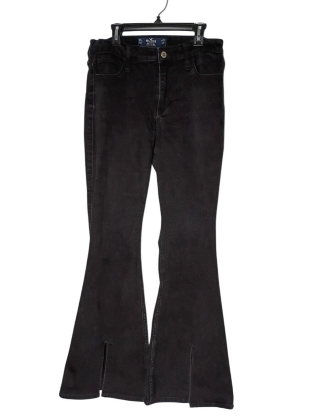 Hollister Womens High Rise Flare Soft Stretch Jeans 29x29 Split Hem Black